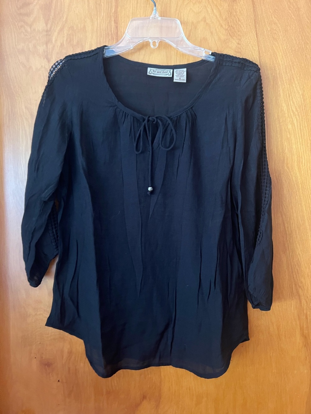 Art and Soul size medium 3/4 sleeve black gauzy peasant top blouse